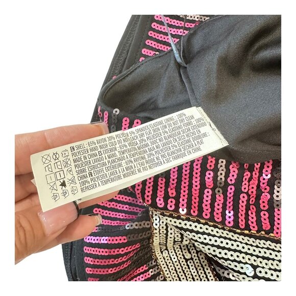 Forever 21 Women Mini Skirt SZ M Black-Pink Sequined-Side Zip Cocktail-Party Nig - Picture 4 of 9